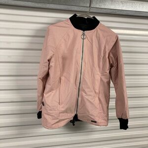 Chic Pink Bomber Jacket with Black Accents